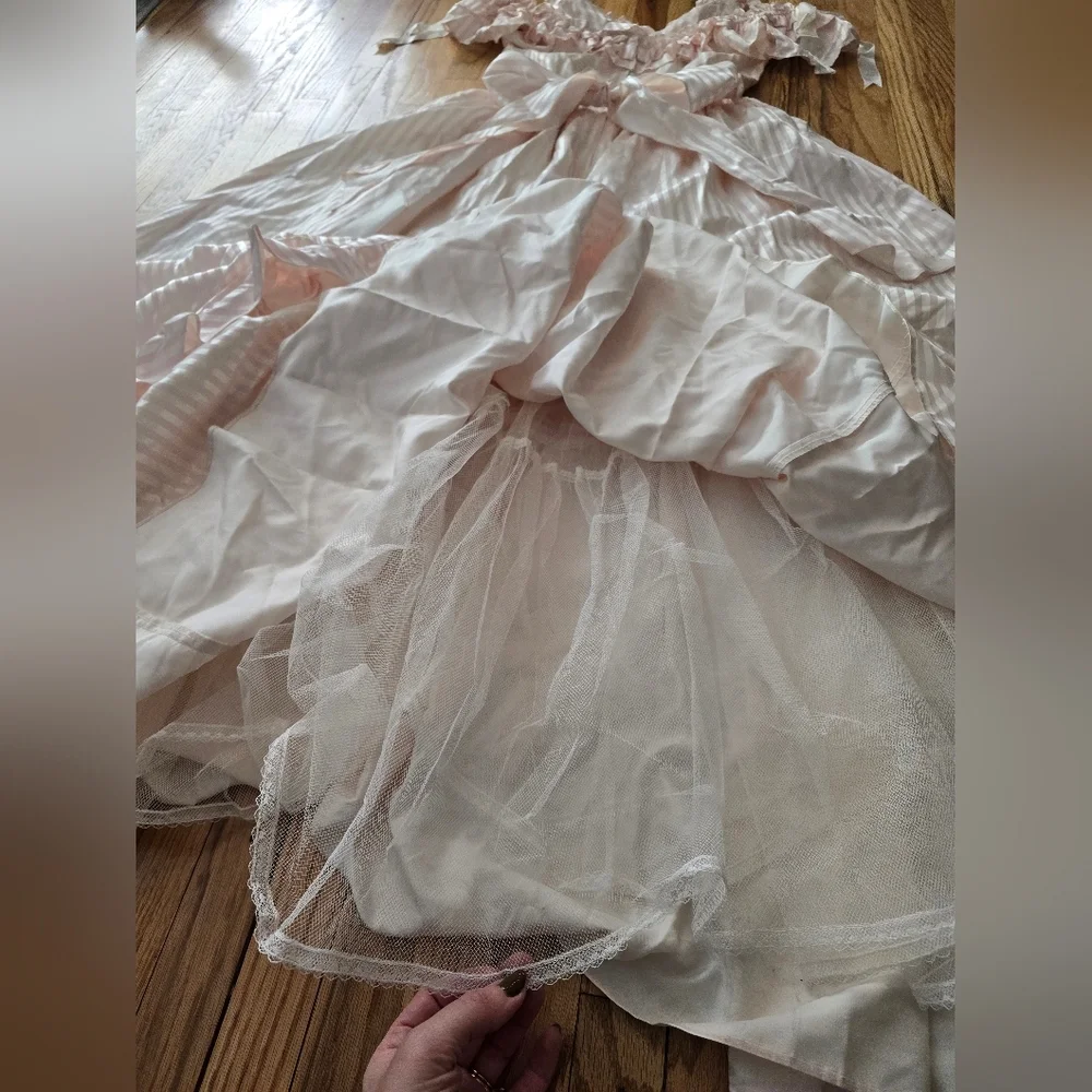 Vtg 80s Gunne Sax Striped Pink Southern Belle Gown Size 10 Bows Ruffles Layered - Picture 6 of 10